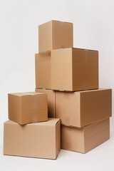 Stack of cardboard boxes against a white background