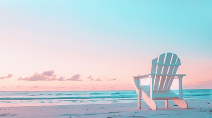 A single beach chair facing the ocean with a gradient sky AI generated illustration