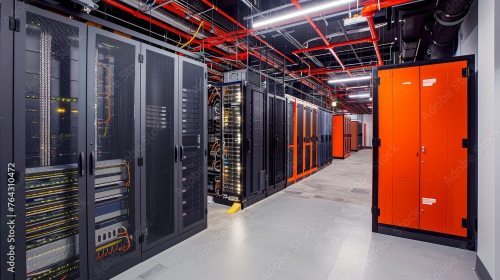 Poster a state-of-the-art data center housing servers and networking equipment to support cloud computing s
