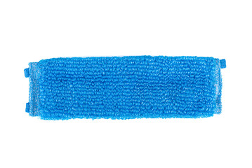 Top view of blue polypropylene thread loofah on white background.