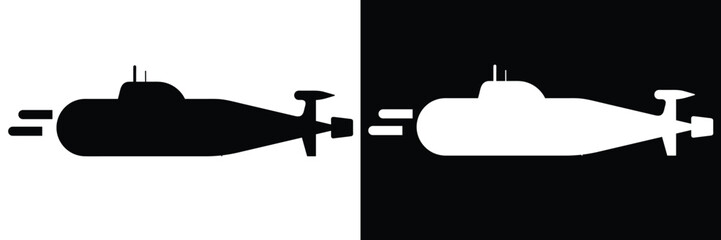 simple submarine icon, black and white
