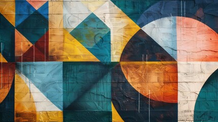 Abstract geometric shapes in a wall mural AI generated illustration