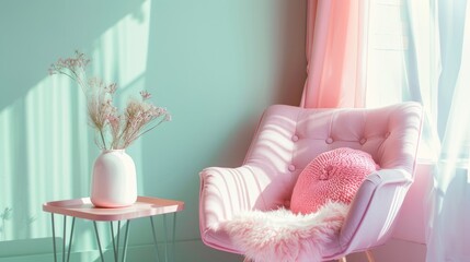 Cozy corners in shades of bubblegum pink and mint  AI generated illustration