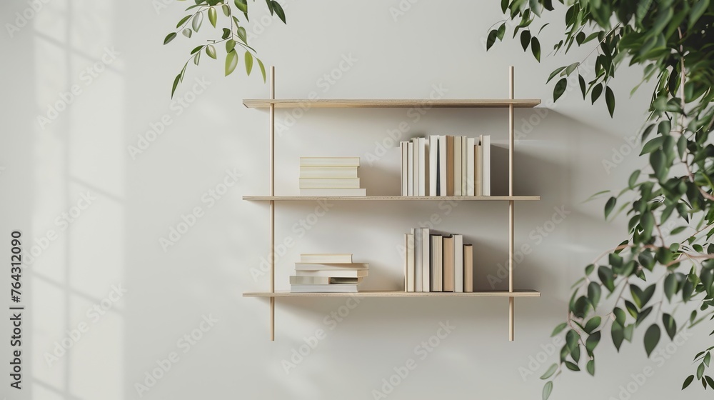 Poster minimalistic bookshelf with only a few books ai generated illustration