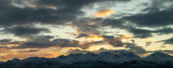 Sunrise over the Chugach Mountains in Anchorage Alaska