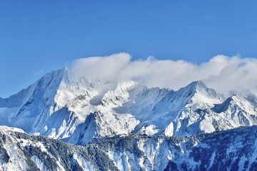 snow covered mountains in winter