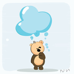 Funny cartoon bear with thought bubble flat vector