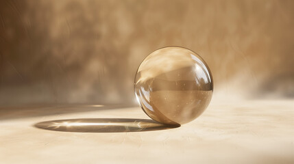 Glass sphere on a beige background, minimalism. Geometric composition.