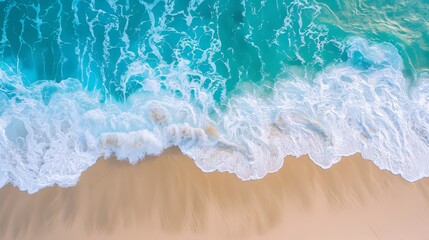 Soft turquoise waves crashing against a warm sandy beach  AI generated illustration - obrazy, fototapety, plakaty