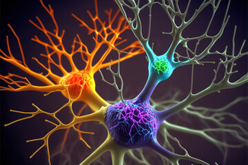 Neuron network brain cells. Human nervous system and brain activity concept - obrazy, fototapety, plakaty