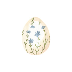 Watercolor egg with blue cute floral seamless pattern - hand drawn illustration, isolated on white background