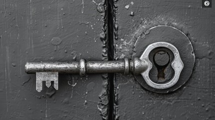 Shiny metal key in a lock AI generated illustration