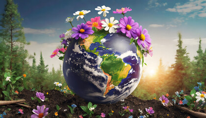 The earth with green plants, environmental disaster and environment protection deforestation