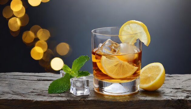 Generated image of whiskey with lemon and ice