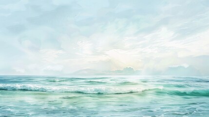 Obraz premium Soft pastel blue and green hues in a serene seascape design for a tranquil vibe AI generated illustration