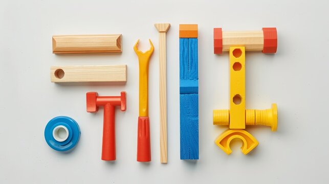 Children's colored toys on a white background isolated.