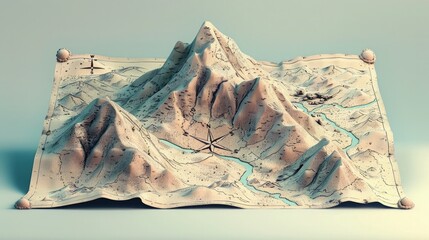 Detailed Cartographic Clay Mountain on Pastel Gradient Background - obrazy, fototapety, plakaty