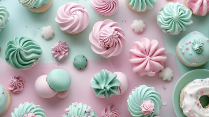 Sweet treats in shades of mint and pink AI generated illustration