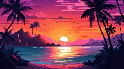 Foto op Plexiglas Summer tropical beach landscape background. Exotic paradise beachside on sunset. © Bisams