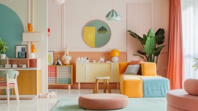Warm pastel tones in a funny kids room AI generated illustration