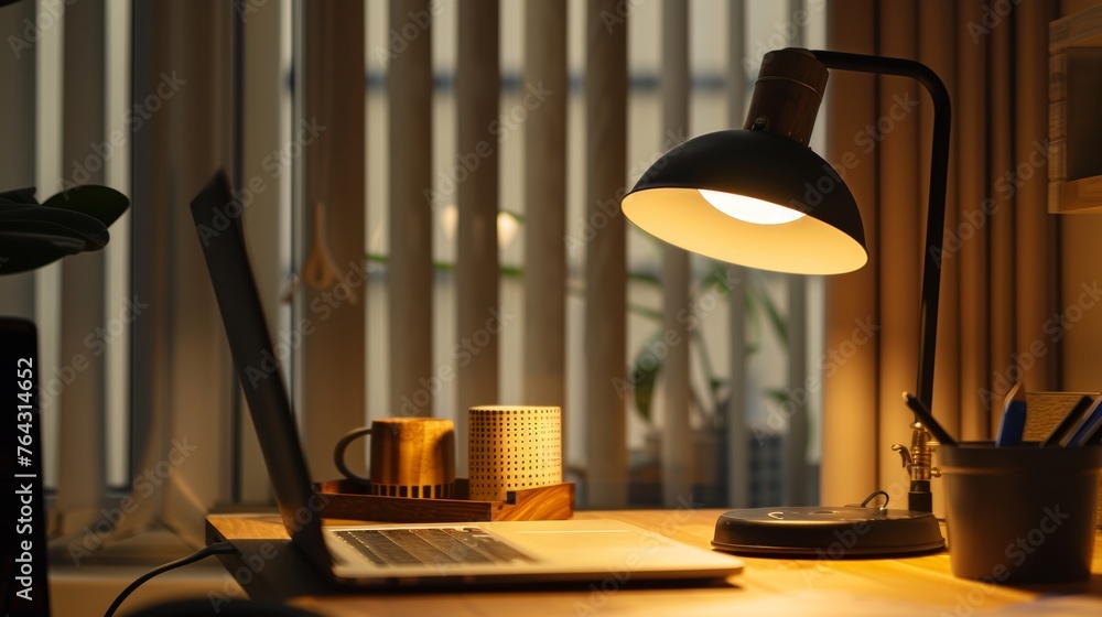 Poster a close-up of a desk lamp illuminating a workspace ai generated illustration