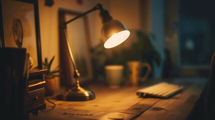 A close-up of a desk lamp illuminating a workspace AI generated illustration
