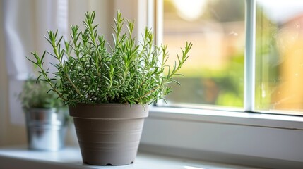 A close-up of a potted plant on a windowsill  AI generated illustration