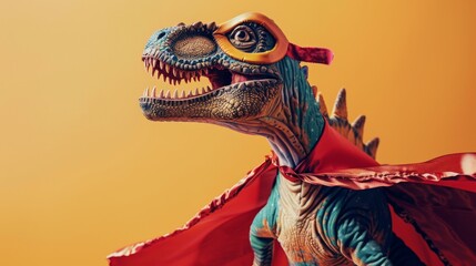 A dinosaur wearing a superhero cape and mask AI generated illustration