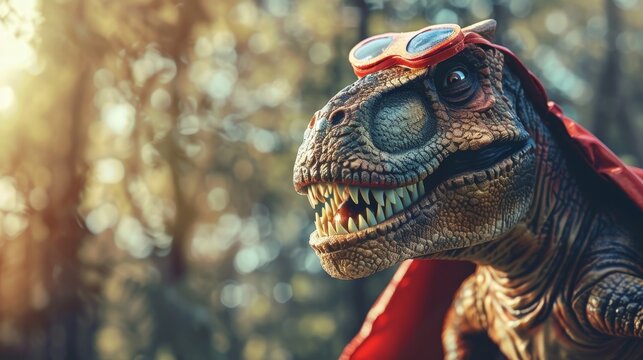A dinosaur wearing a superhero cape and mask  AI generated illustration