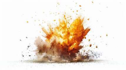 Minimalist Fire: Abstract Representation of Exploding Bomb on Pure White Background.