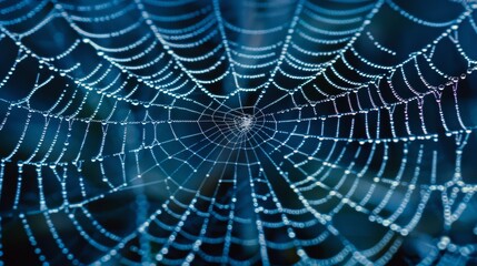 Intricate details of a spider web against a dark background AI generated illustration