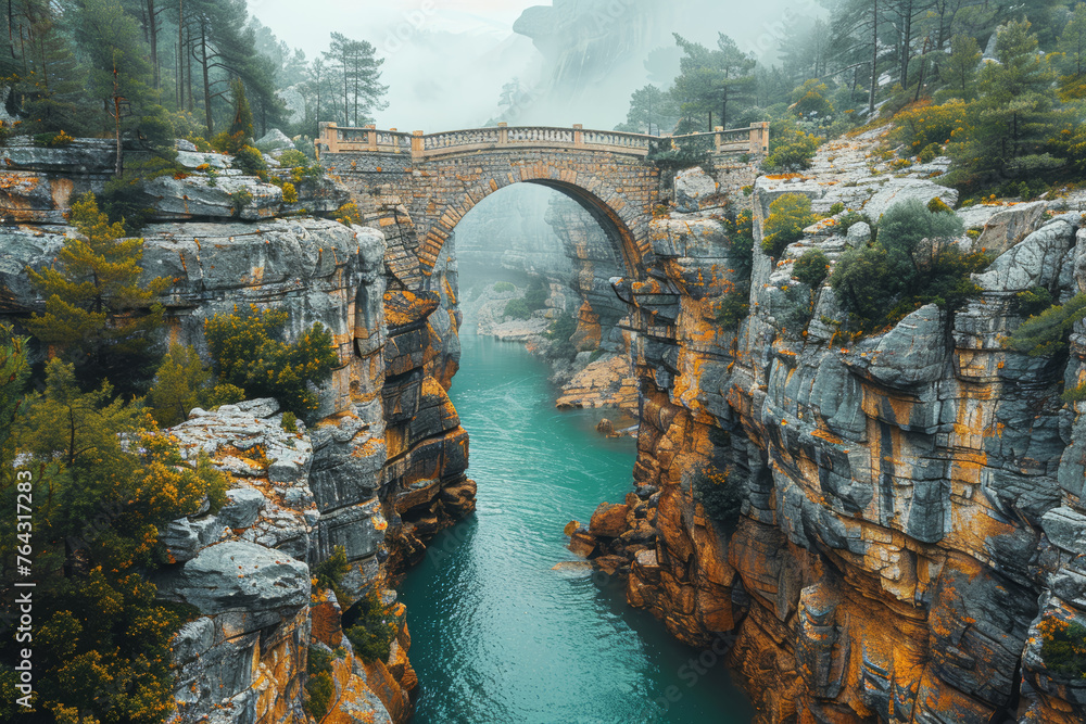 Aufkleber a bridge spanning a chasm, connecting separated communities. concept of fostering unity and connecti