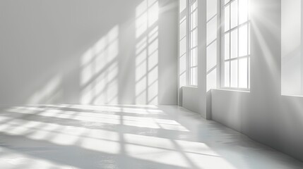 Blurred Abstract White Studio Background for Product Display in Empty Room with Window Shadows Generative AI
