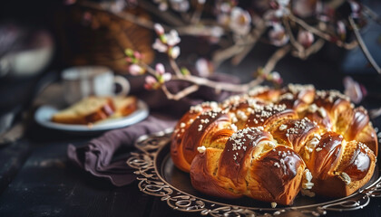 Traditional sweet Orthodox Easter bread (cozunac) - obrazy, fototapety, plakaty
