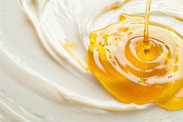 smooth texture of liquid melted honey and milk cream, poured onto the surface