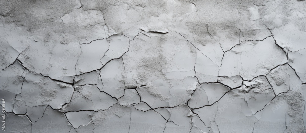 Poster an up-close view of a white wall showing visible cracks and small openings in the surface