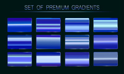 set blue gradient_1set of shiny gradients on a dark background. modern vector gradient, blue color
