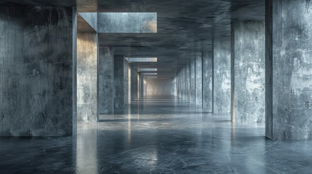 Minimalist Interior: Empty Dark Gray Concrete Room Generative AI