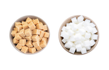 Different types of sugar isolated on white, top view