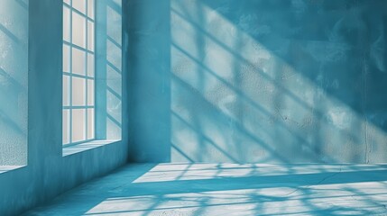 Minimalistic Product Presentation on Light Blue Plaster Wall with Window Shadows Generative AI
