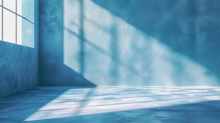 Minimalistic Product Presentation on Light Blue Plaster Wall with Window Shadows Generative AI