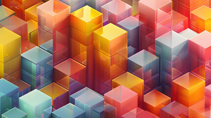 isometric pattern of colorful geometric shapes of mini 3d blocks, mulitple layers deep, stacked,...