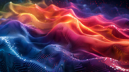 Fototapeta premium Pixels waves in rainbow style, in the style of whiplash line, close-up