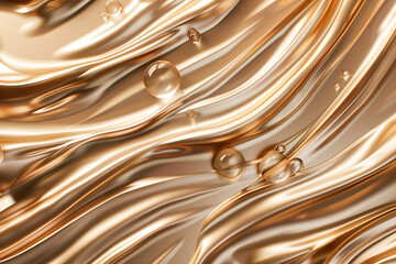 flowing golden hair waves with oil droplets, luxurious and elegant appearance, hair cosmetics