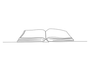 Continuous Line Drawing Of Open Book. One Line Of Book Have Been Open. Books Continuous Line Art. Editable Outline.
