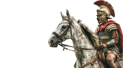 Roman soldier on a horse isolated on white created with Generative AI