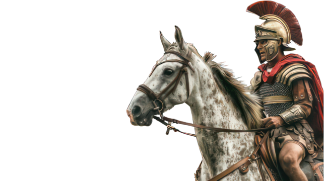 Roman soldier on a horse isolated on white created with Generative AI