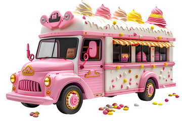 A playful 3D animated cartoon render of an ice cream truck with a catchy jingle. - obrazy, fototapety, plakaty