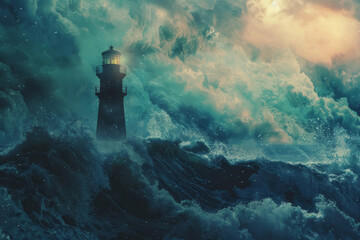 Stoic Lighthouse in Stormy Seas
