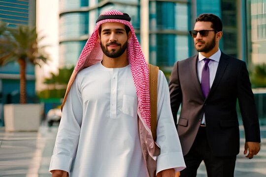 An Arab man wearing Dishdash Kandura, business concept